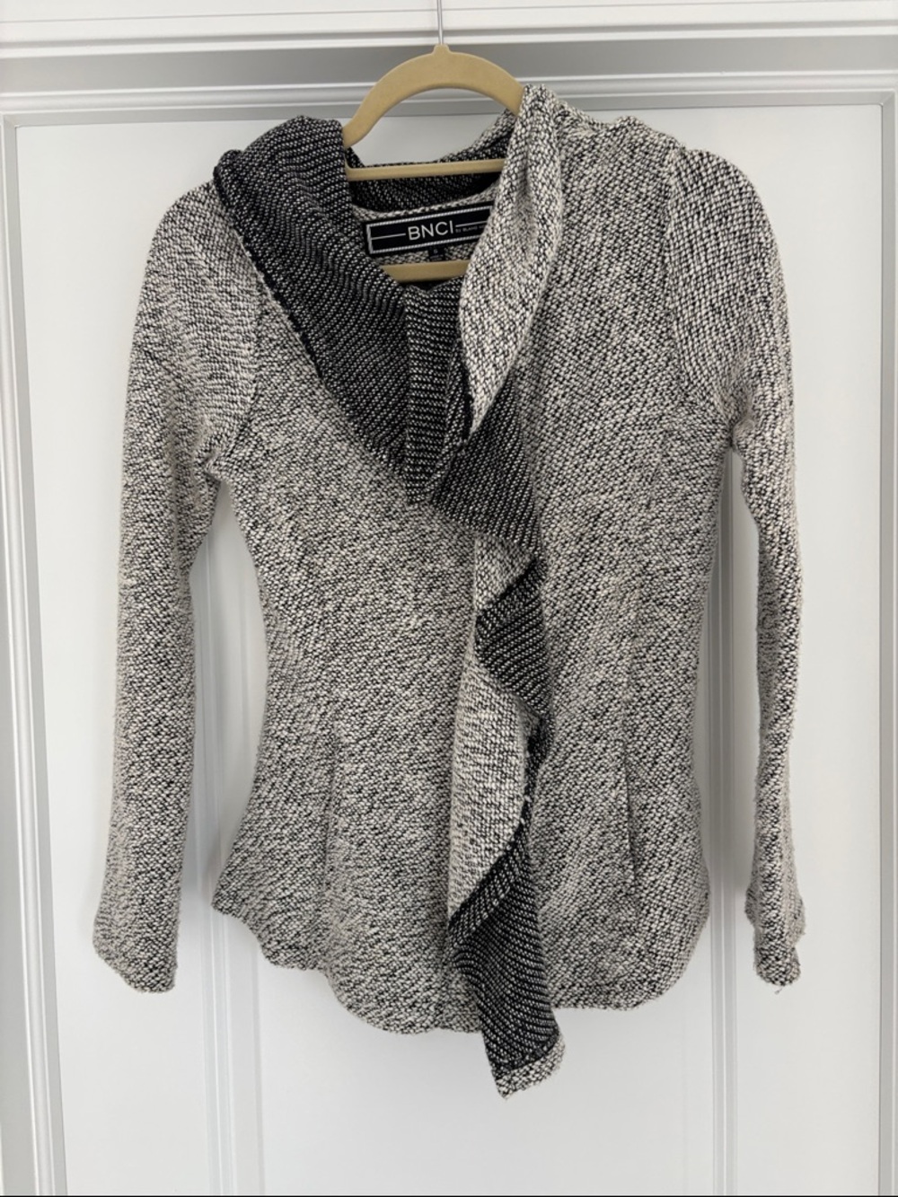 BNCI Black & White Marled Ruffle Front Cardigan